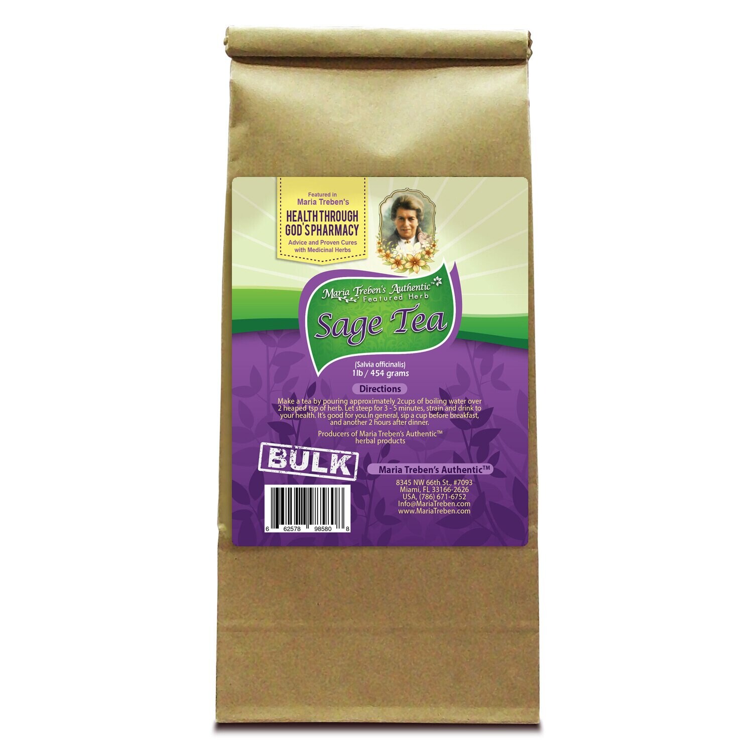 Sage (Salvia officinalis) 1lb/454g BULK Herbal Tea - Maria Treben's Authentic™ Featured Herb Sage (Salvia officinalis) 1lb/454g BULK Herbal Tea - Maria Treben's Authentic™ Featured Herb