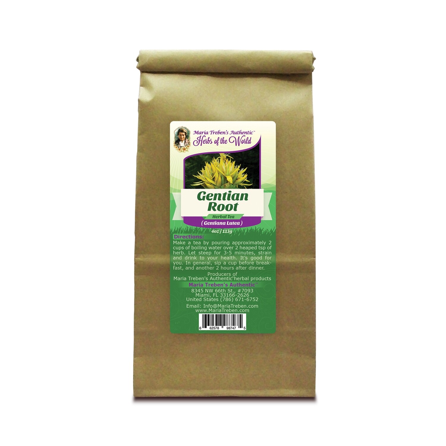 Gentian Root (Gentiana Lutea) 4oz/113g Herbal Tea - Maria Treben's Authentic™ Herbs of the World Gentian Root (Gentiana Lutea) 4oz/113g Herbal Tea - Maria Treben's Authentic™ Herbs of the World