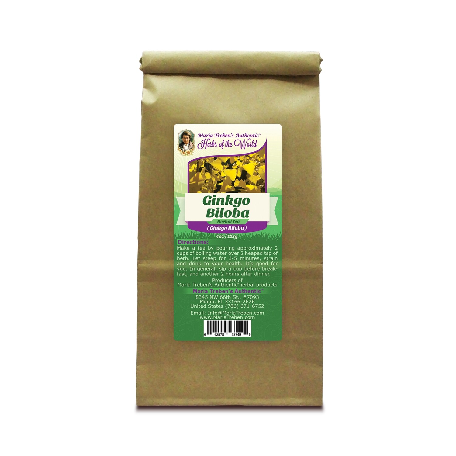Ginkgo Leaf (Ginkgo Biloba) 4oz/113g Herbal Tea - Maria Treben's Authentic™ Herbs of the World Ginkgo Leaf (Ginkgo Biloba) 4oz/113g Herbal Tea - Maria Treben's Authentic™ Herbs of the World