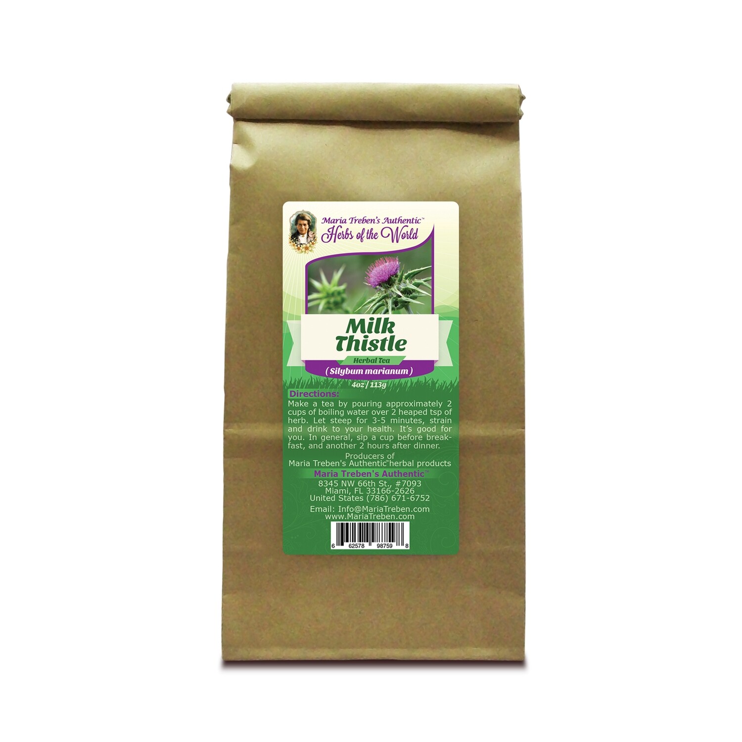 Milk Thistle (Silybum marianum) 4oz/113g Herbal Tea - Maria Treben's Authentic™ Herbs of the World Milk Thistle (Silybum marianum) 4oz/113g Herbal Tea - Maria Treben's Authentic™ Herbs of the World
