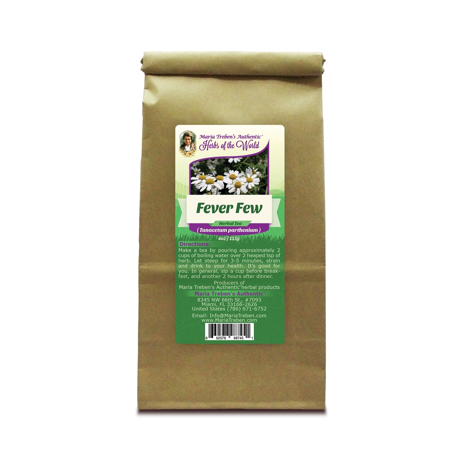 Feverfew Leaf (Tanacetum Parthenium) 4oz/113g Herbal Tea - Maria Treben's Authentic™ Herbs of the World Feverfew Leaf (Tanacetum Parthenium) 4oz/113g Herbal Tea - Maria Treben's Authentic™ Herbs of the World