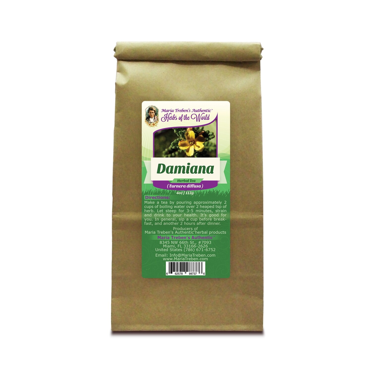 Damiana Herb (Turnera diffusa) 4oz/113g Herbal Tea - Maria Treben's Authentic™ Herbs of the World Damiana Herb (Turnera diffusa) 4oz/113g Herbal Tea - Maria Treben's Authentic™ Herbs of the World
