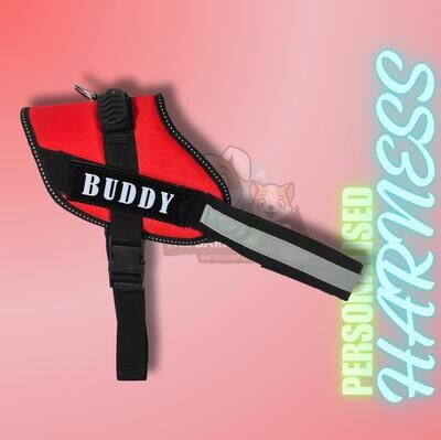 PERSONAISED DOG HARNESS-RED