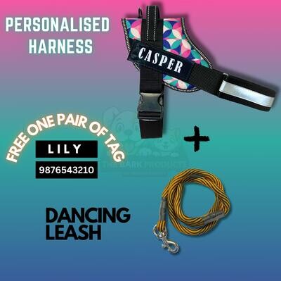 PERSONAISED DOG HARNESS-CRYSTAL WITH DANCING LEASH