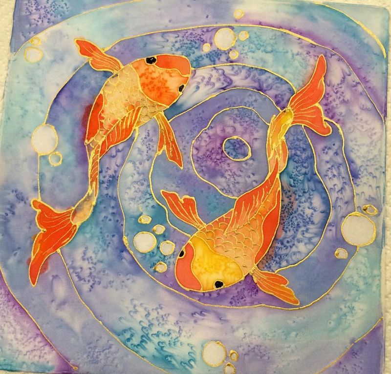 Tuesday 29 Oct   2pm-5pm - AFTERNOON- Art Workshop - Silk painting - Koi fish in a pond