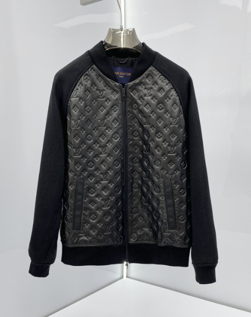 Blouson en cuir et laine