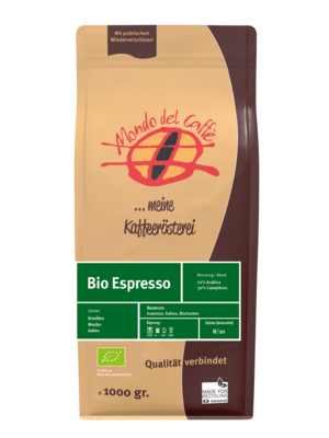 BIO ESPRESSO 70/30 ganze Bohne oder gemahlen Bio zertifiziert Bio zertifiziert, Spitzenespresso 250g