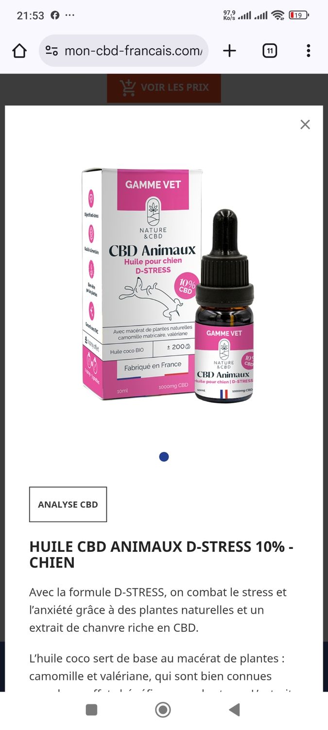 Huiles CBD chien D-stress - 10mg