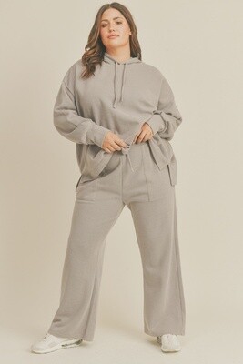 Ribbed Hoodie &amp; High Waisted Wide Leg Pant Set