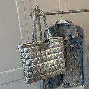 Mettalic Quilted Tote, Colour: Silver
