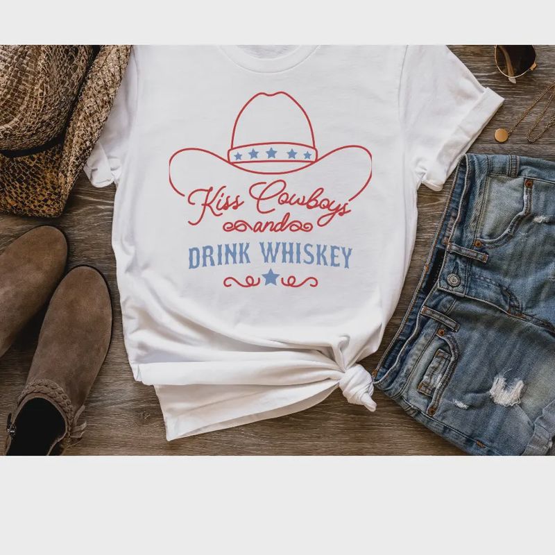 Kiss Cowboys and Drink Whiskey Tee Shirt