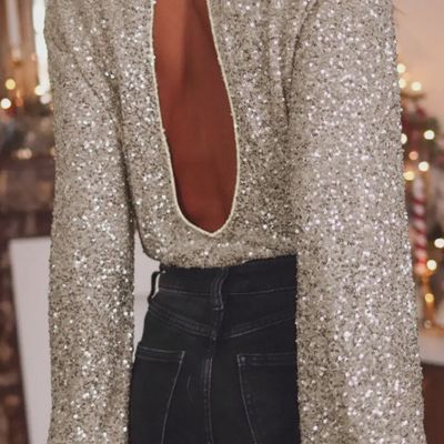 Sequin Puff Sleeve Top