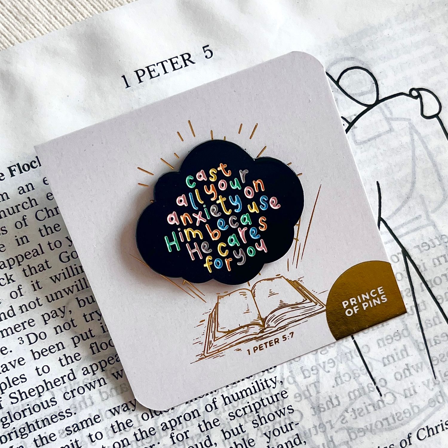 1 Peter 5:7 (Cast all your anxiety) Enamel Pin