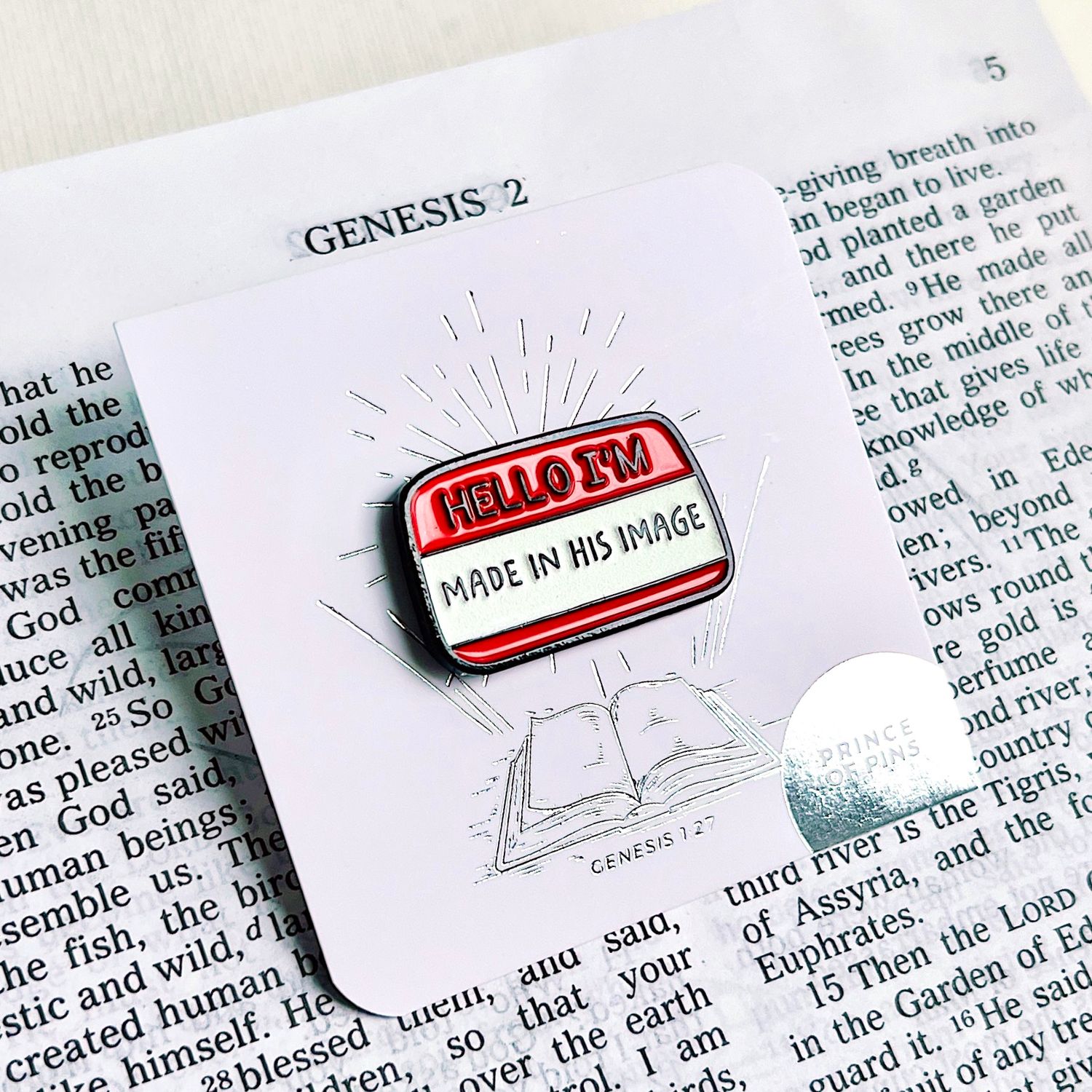Genesis 1:27 (Made in His Image) Red Enamel Pin