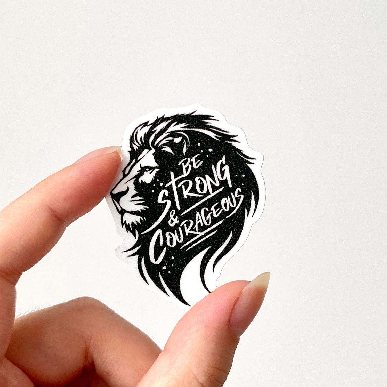 Joshua 1:9 (Lion of Judah) Black Matte Glitter Sticker