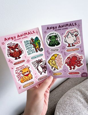 Angy Animals A6 Sticker Sheets (x2)