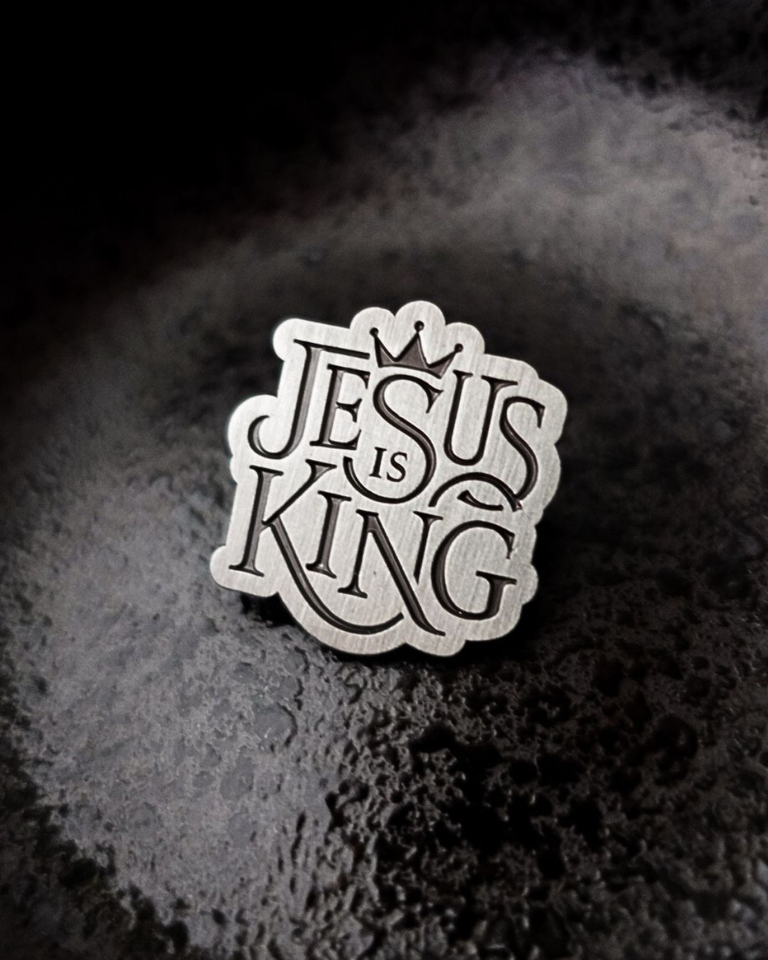 Revelation 19:16 (Jesus Is King) Antique Silver Enamel Pin