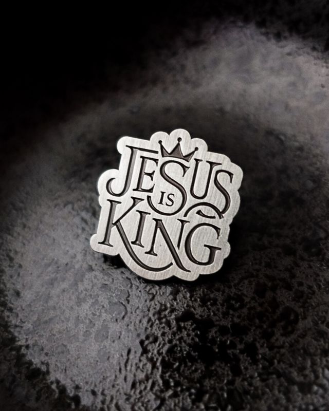 Revelation 19:16 (Jesus Is King) Antique Silver Enamel Pin