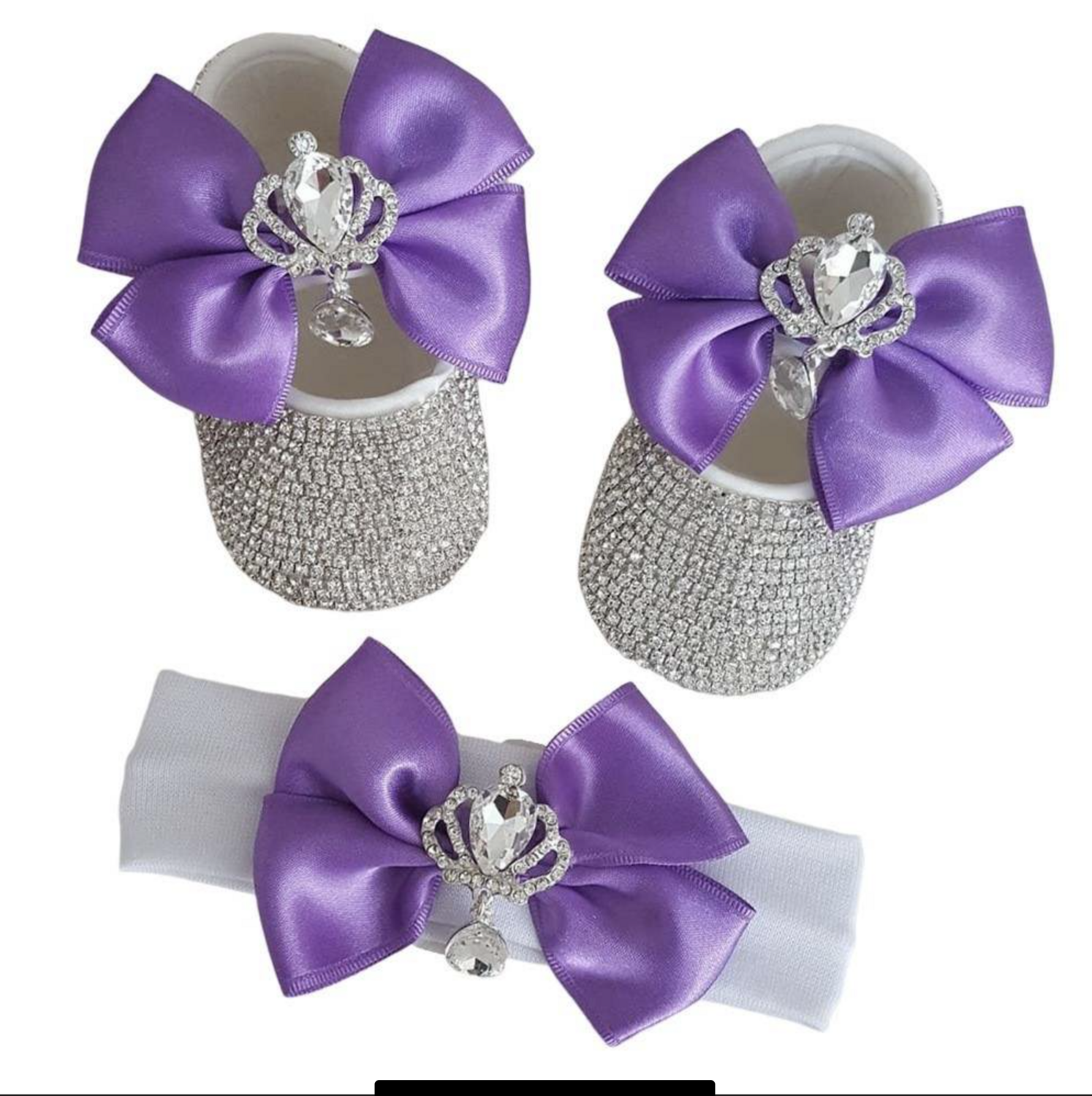 Handmade 2 Pieces Shoes and Headband Set (WHITE &amp; PURPLE )