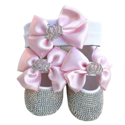 Handmade Shoes and Headband Set (Crown WHITE &amp; PINK )