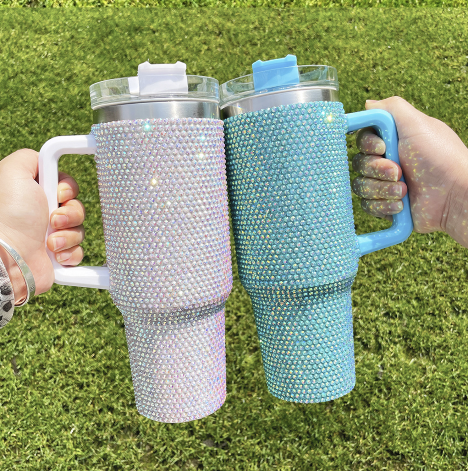 𝗟𝘂𝘅𝘂𝗿𝘆 𝗛𝗮𝗻𝗱𝗰𝗿𝗮𝗳𝘁𝗲𝗱 𝗧𝘂𝗺𝗯𝗹𝗲𝗿 - 40oz Insulated Cold COOL HOT Tumbler Handle and Straw, Stainless Steel Tumbler Car Mug Outdoor Sports Travel (BLUE)