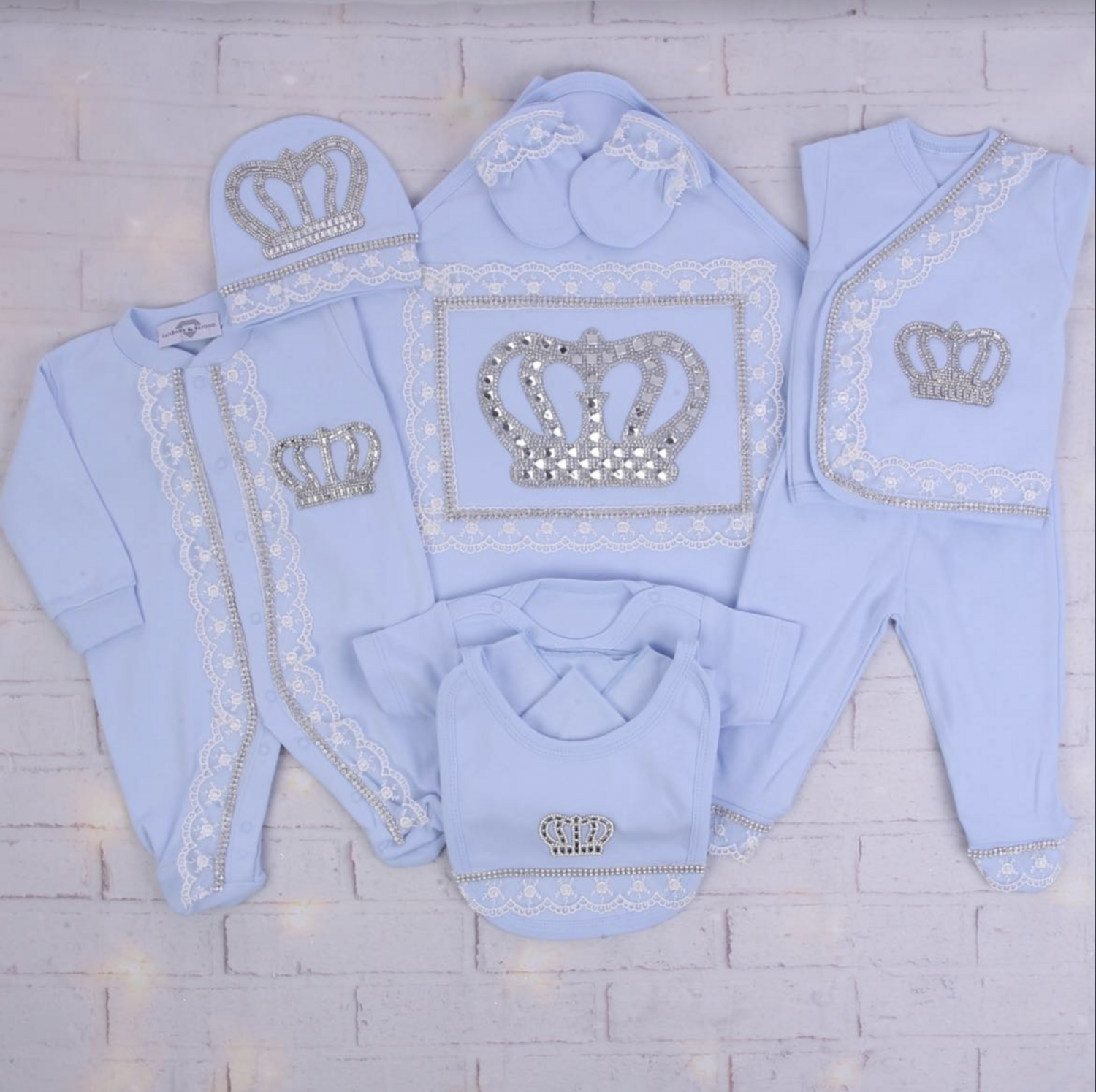 Luxury 10-Piece Baby boy Hospital Exit Outfit (Baby blue + Silver Crown)