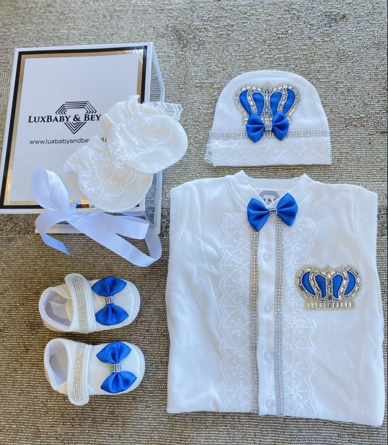 𝗟𝘂𝘅𝘂𝗿𝘆 4 Piece Angel wing set -  Royal Blue - 9-12months ( Ready in Stock)