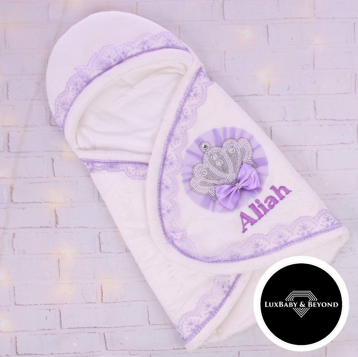 Jewelled Crown Velvet Swaddle - White &amp; Lilac