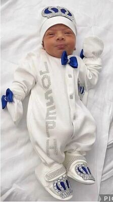 Luxury 5-Piece Baby boy Hospital Exit Outfit ( Royal blue bow, + Silver Crown)