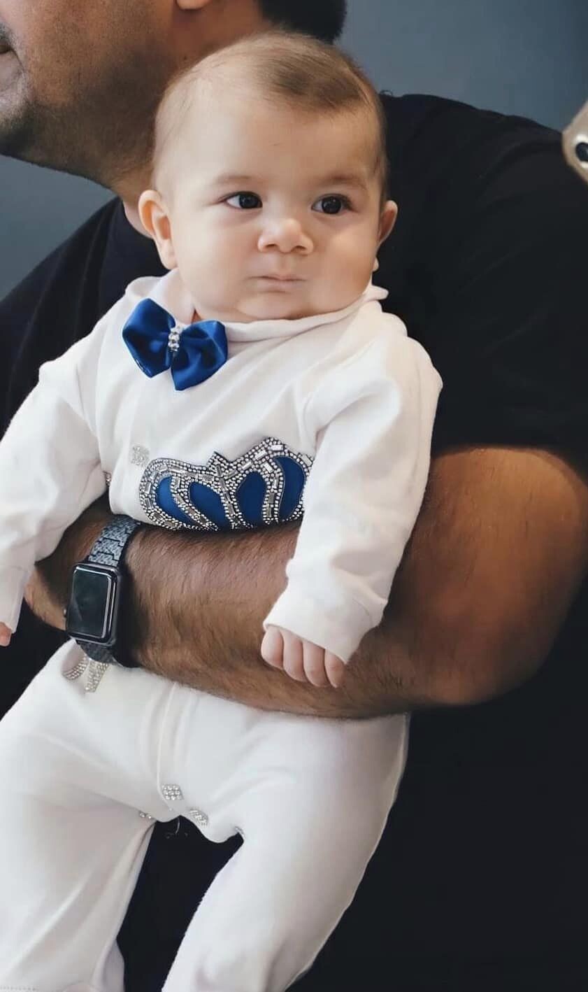 Luxury 6-Piece baby boy Hospital Exit Outfit ( Royal blue bow + Silver Crown)