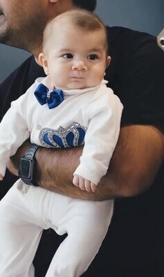 Luxury 6-Piece baby boy Hospital Exit Outfit ( Royal blue bow + Silver Crown)