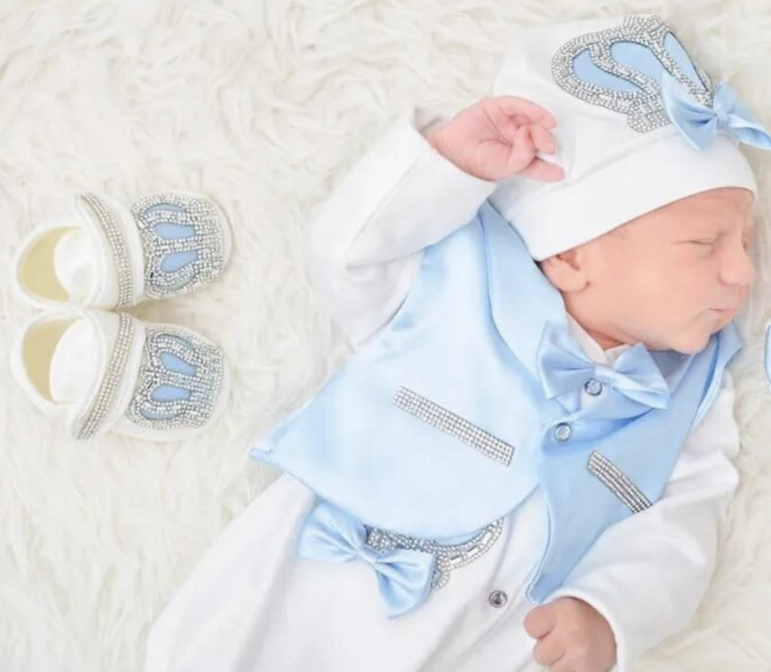 Luxury handmade 5-piece baby boy hospital exit satin vest outfit set