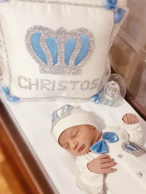 Luxury 6-Piece Baby boy Hospital Exit Outfit ( light blue/ Silver Crown)