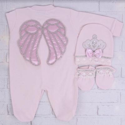 𝗟𝘂𝘅𝘂𝗿𝘆 𝗡𝗲𝘄𝗯𝗼𝗿𝗻 Home Welcoming 5-Piece set (Pink , Pearl Crown/angel wings )