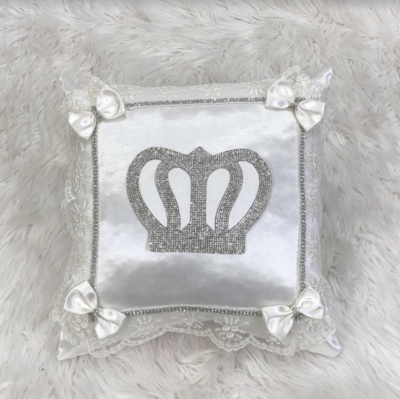 Luxury White Satin Pillow Case  with Silver Crown