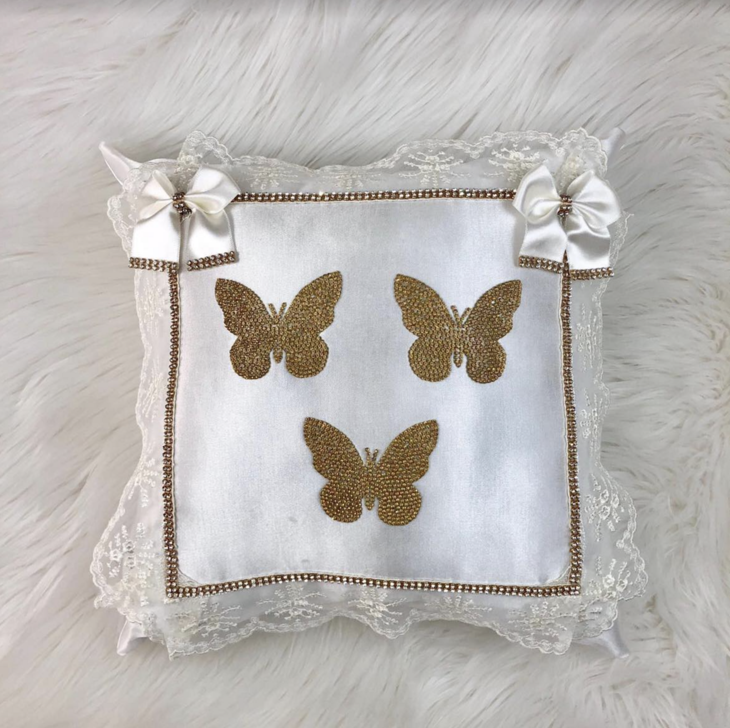 Luxury White Satin Pillow Case ( Golden Butterfly )