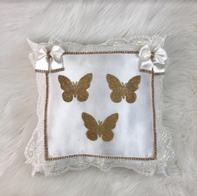 Luxury White Satin Pillow Case ( Golden Butterfly )