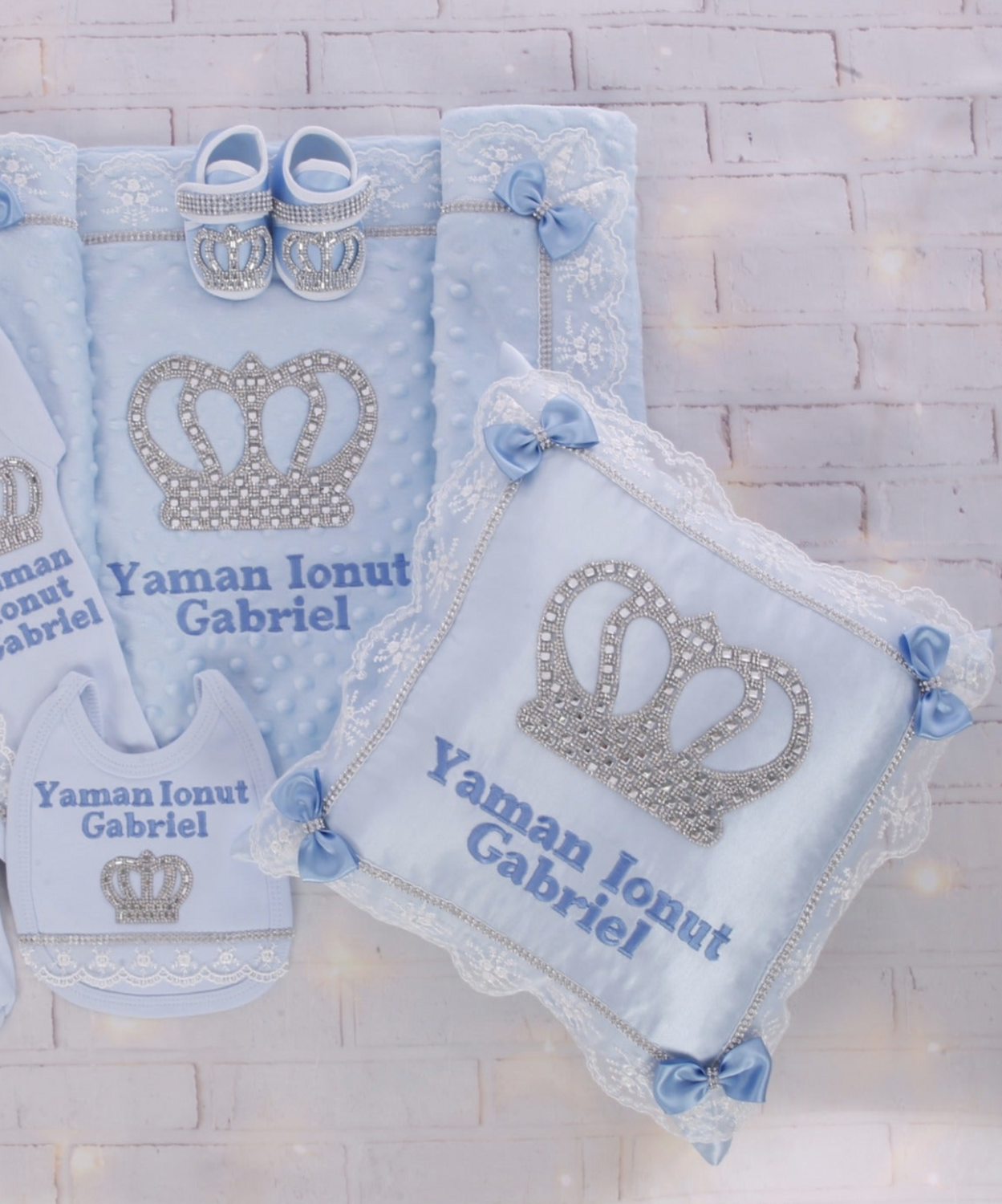 Luxury 9-Piece Baby  boy Hospital Exit Outfit ( light blue + Silver Crown)