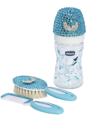 Handmade Rhinestone Baby Bottle + Brush Set