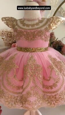 Luxurious baby pink dress with headband and shoes