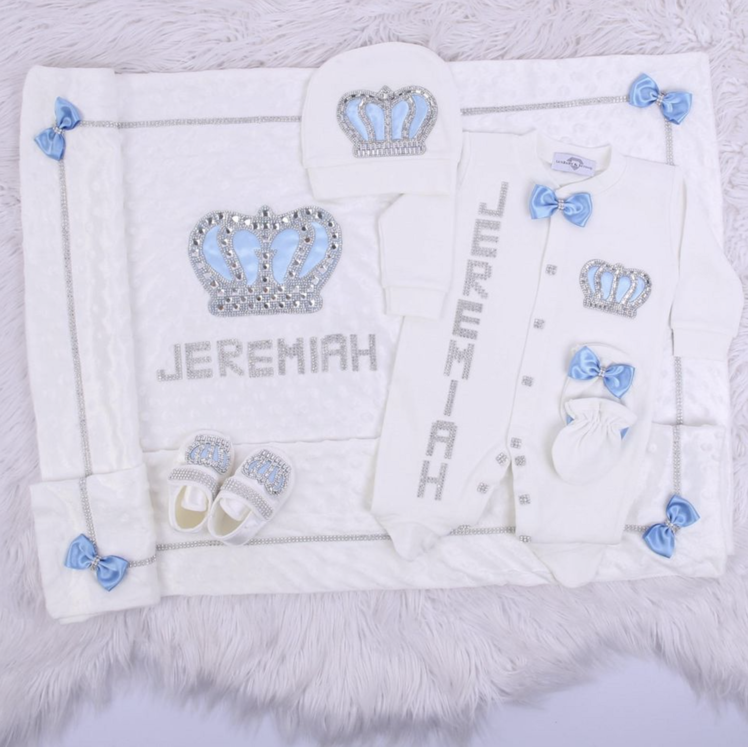 Luxury 6-Piece Baby boy Hospital Exit Outfit Silver Crown  ( Light Blue )