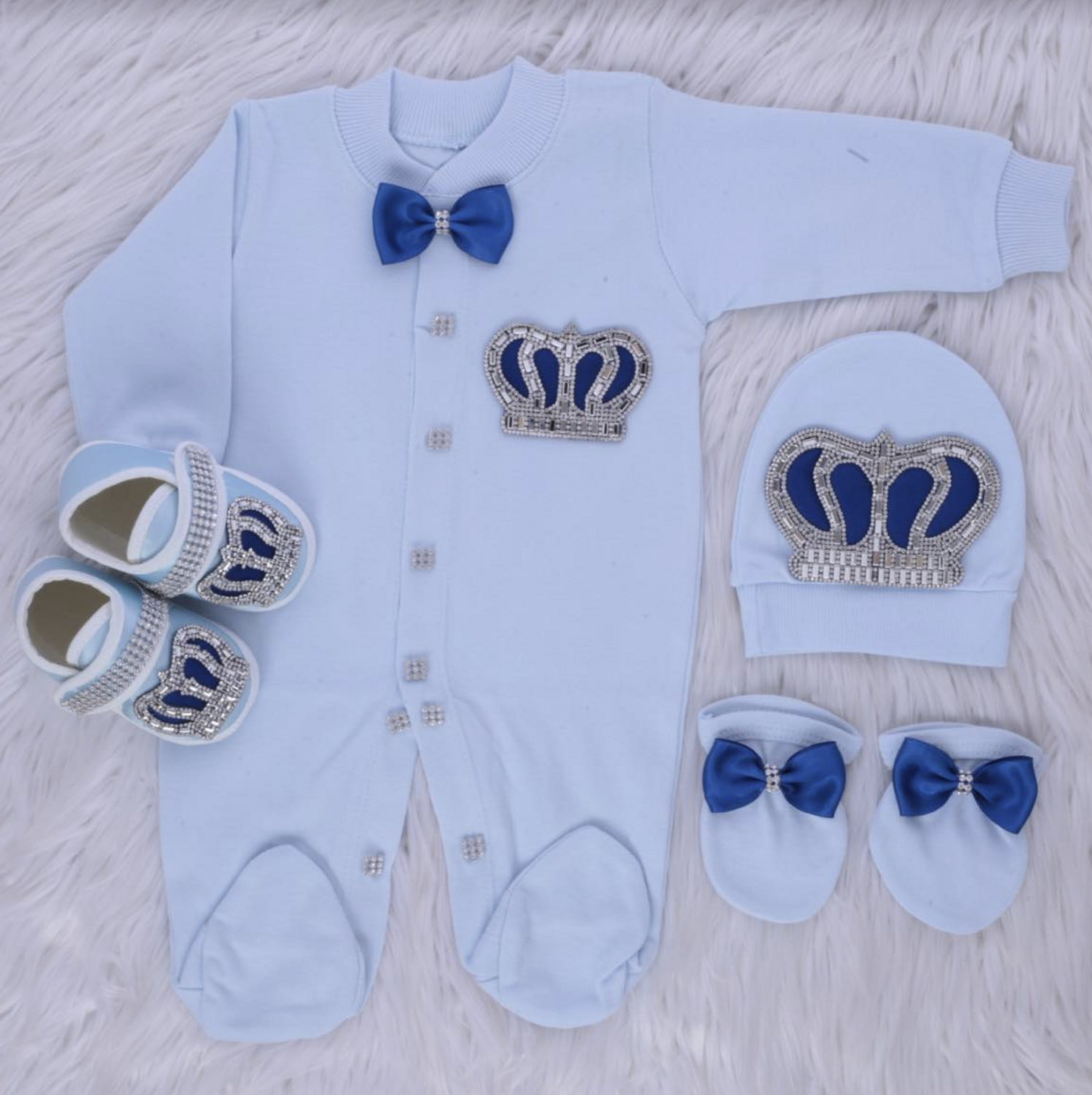 𝗟𝘂𝘅𝘂𝗿𝘆 𝗡𝗲𝘄𝗯𝗼𝗿𝗻 Home Welcoming 4-Piece set ( royal blue bow, silver crown)