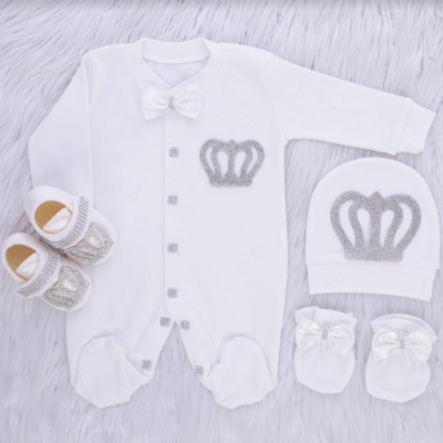 𝗟𝘂𝘅𝘂𝗿𝘆 𝗡𝗲𝘄𝗯𝗼𝗿𝗻 Home Welcoming 4-Piece set ( white bow, silver crown)