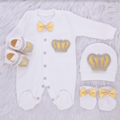 𝗟𝘂𝘅𝘂𝗿𝘆 𝗡𝗲𝘄𝗯𝗼𝗿𝗻 Home Welcoming 4-Piece set ( yellow bow, silver crown)