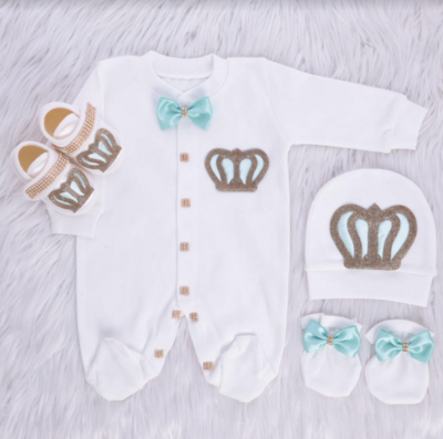 𝗟𝘂𝘅𝘂𝗿𝘆 𝗡𝗲𝘄𝗯𝗼𝗿𝗻 Home Welcoming 4-Piece set ( pastel green bow, golden crown)