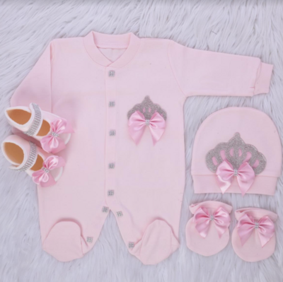 𝗟𝘂𝘅𝘂𝗿𝘆 𝗡𝗲𝘄𝗯𝗼𝗿𝗻 Home Welcoming 4-Piece set ( pink bow, silver crown)