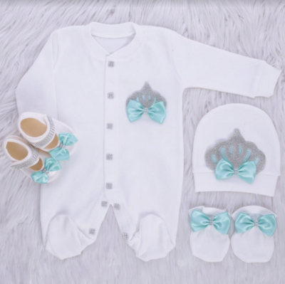 𝗟𝘂𝘅𝘂𝗿𝘆 𝗡𝗲𝘄𝗯𝗼𝗿𝗻 Home Welcoming 4-Piece set ( pastel green bow, silver crown)