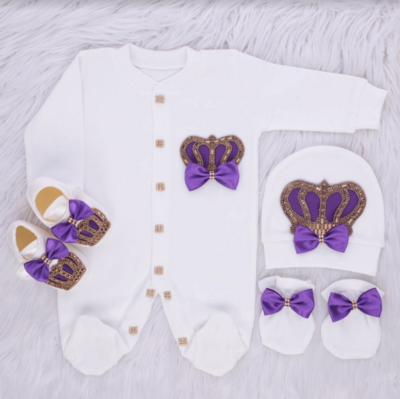 𝗟𝘂𝘅𝘂𝗿𝘆 𝗡𝗲𝘄𝗯𝗼𝗿𝗻 Home Welcoming 4-Piece set ( purple bow, golden crown)