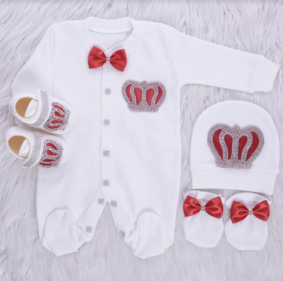 𝗟𝘂𝘅𝘂𝗿𝘆 𝗡𝗲𝘄𝗯𝗼𝗿𝗻 Home Welcoming 4-Piece set ( red bow, silver crown)