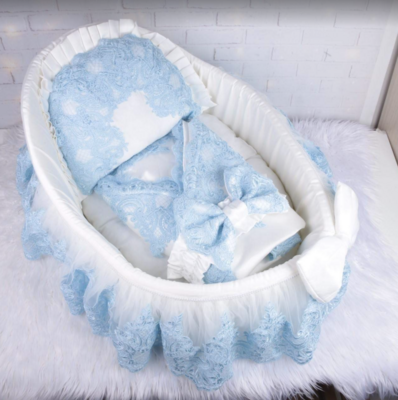 Luxury light Blue Baby Nest/ bed  and matching swaddle